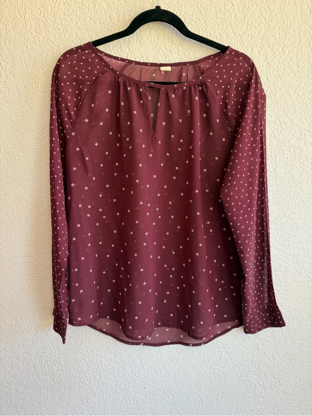 Old Navy Burgundy Long-Sleeve Dot-Print Blouse